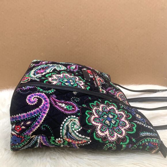 VERA BRADLEY Black Multicolor Paisley KIEV Shopper Shoulder Tote Leather Straps - Picture 4 of 13